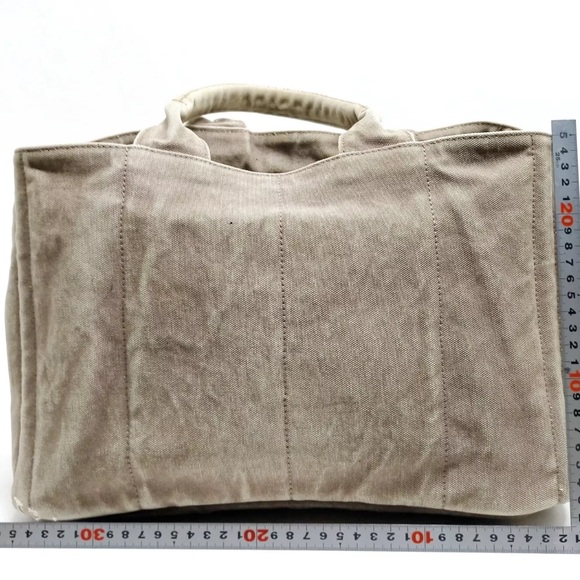 Authentic Prada Canapa Hand Bag tote Lg Dark Beige/brownish  tan color Canvas - Picture 4 of 17